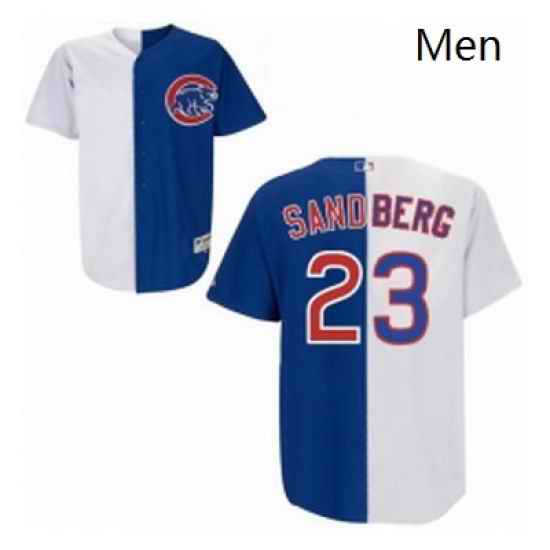 Mens Majestic Chicago Cubs 23 Ryne Sandberg Replica WhiteBlue Split Fashion MLB Jersey